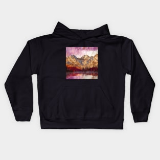 Golden Textured Mountain Lake Reflecting Pink Skies Kids Hoodie